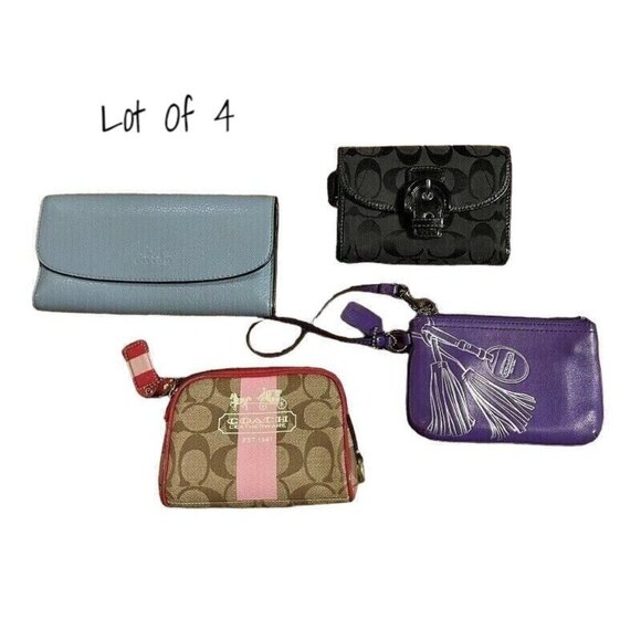 Lot of 4 Pre-Owned Coach Wallets, Wristlet & Trifold Makeup Bags - Picture 1 of 11